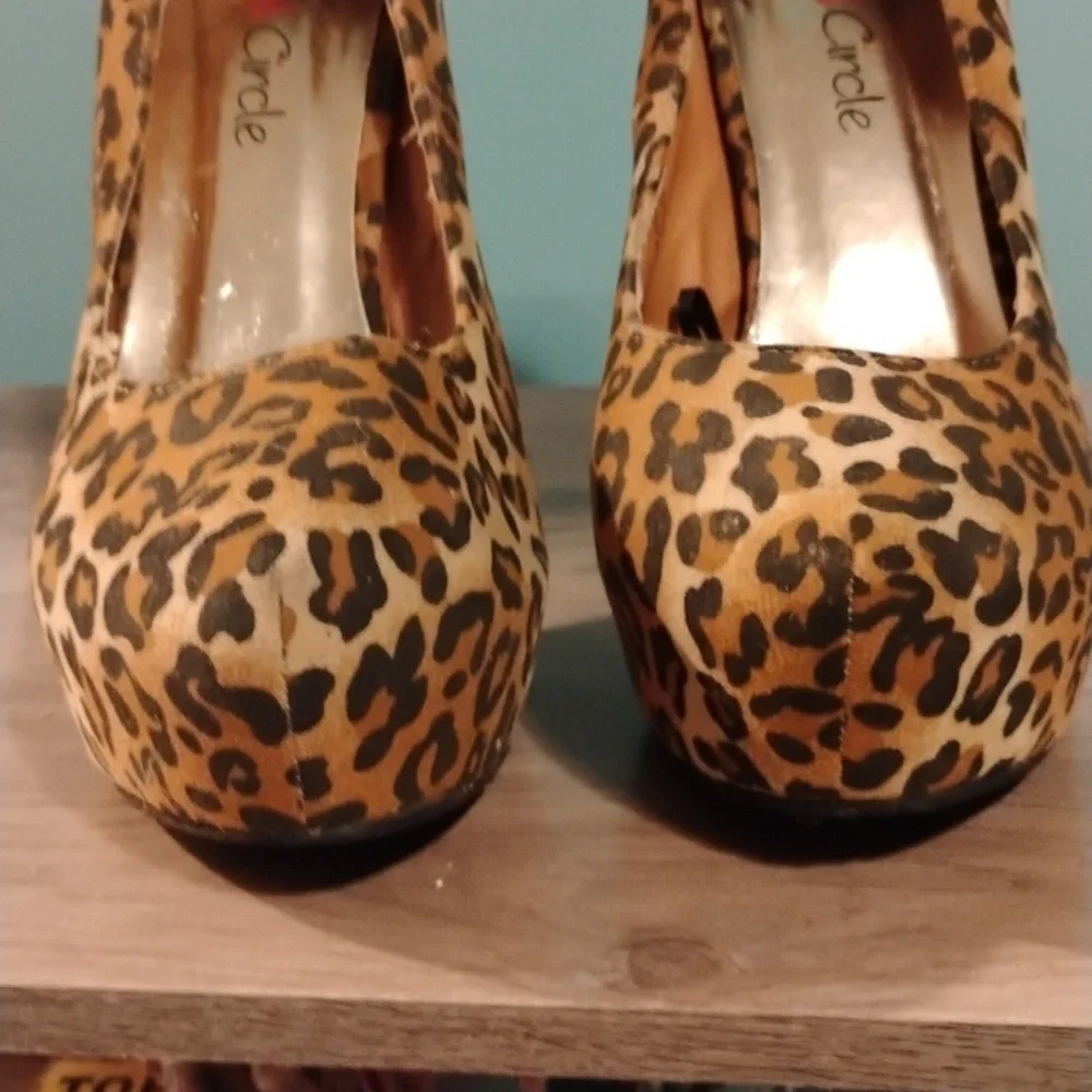 Red Circle Animal Print Platform Heels